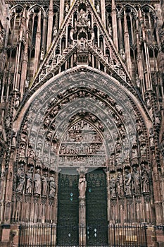 Facade with arcades of the cathedral in Strasbourg