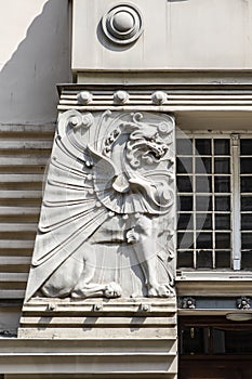 Facade of art nouveau building in the Alberta Street in Riga, Latvia