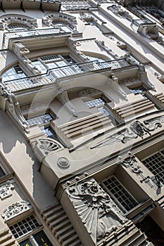 Facade of art nouveau building in the Alberta Street in Riga, Latvia