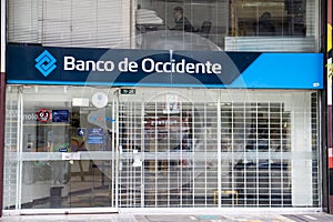 Facade of the Banco de Occidente bank in Bogota. Finances concept