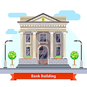 Facade of a bank building with columns