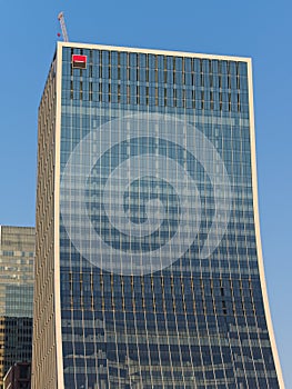 Facade of 5 Bank Street office building, Canary Wharf, London, UK