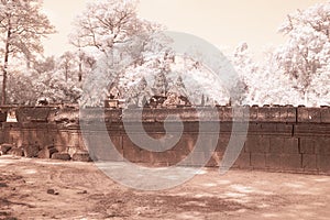 Facade of Banteay Srei Temple in Siem Reap Cambodia in infrared