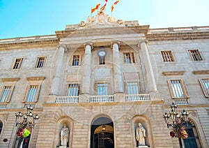 Facade of Barcelona city Council in Sant Jaume square in Catalonia, Spain