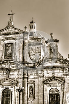 Facade of baroque church, Grotto and Parish Church of St Paul