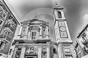 Facade of the baroque Nice Cathedral, Cote d`Azur, France