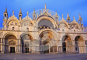 The facade of the Basilica di San Marco at dusk, Venice photo