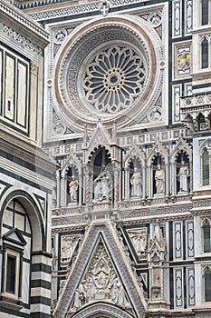 Facade of The Basilica di Santa Maria del Fiore (Basilica of Saint Mary of the Flower) in Florence, Italy