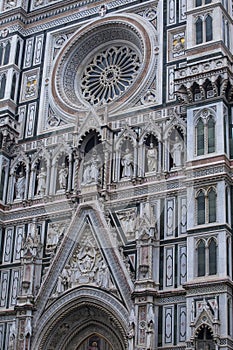 Facade of The Basilica di Santa Maria del Fiore (Basilica of Saint Mary of the Flower) in Florence, Italy