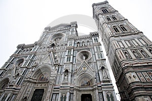 Facade of The Basilica di Santa Maria del Fiore (Basilica of Saint Mary of the Flower) in Florence, Italy