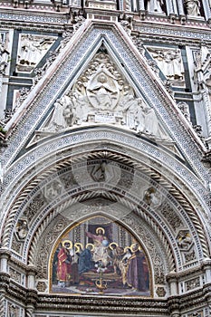 Facade of The Basilica di Santa Maria del Fiore (Basilica of Saint Mary of the Flower) in Florence, Italy