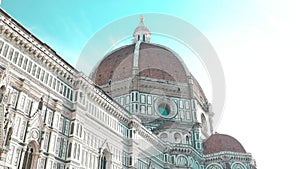 Facade of The Basilica di Santa Maria del Fiore which is the cathedral church Duomo of Florence in Italy. Shadows moves