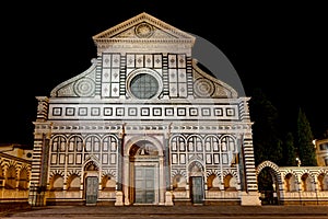 Facade Basilica di Santa Maria Novella Florence Firenze Tuscany Italy Night