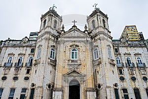 Facade of the Basilica of the Immaculate Conception, a 17th-century church with baroque architecture in Salvador, Bahia - Brazil