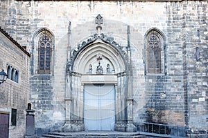 Facade of the Basilica of Saints Justus and Pastor, Barcelona, Catalonia, Spain photo