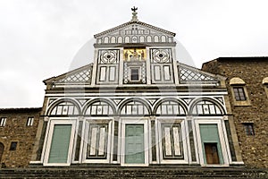 Facade of Basilica of San Miniato al Monte St. Minias on the Mountain in Florence