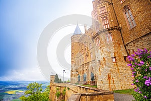 Facade of beautiful Hohenzollern castle at summer