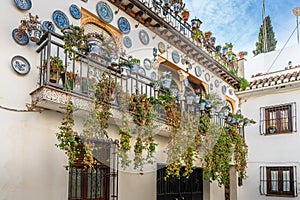 Facade with beautiful ornamentation in the Albaicin neighborhood, in Granada, Spain.