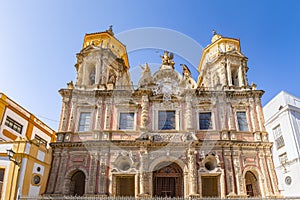 Facade of the beautiful ornate church of San Luis de los Franceses in historic town of Seville, Andalusia, Spain photo