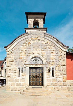 Facade of a beautiful stone church in the Greek style