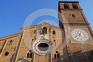 Facade and bell tower of the Cathedral Basilica of the Virgin assumed into the city center in Lodi in Lombardy (Italy)