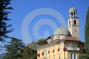 Facade and bell tower of the duomo di salÃ² brescia italy