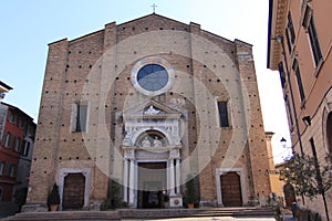 Facade and bell tower of the duomo di salÃ² brescia italy