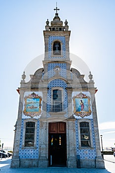Facade and bell tower of the neoclassical parish church of Mar, SÃ£o Bartolomeu - Esposende PORTUGAL