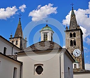 Facade and bell towers of Aosta cathedral