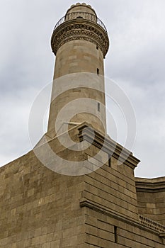 Facade of the Beyler mosque and minaret in Baku, Azerbaijan photo