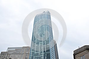 Facade of blue glass skyscraper in Toronto