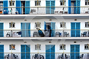 Facade with blue shutters