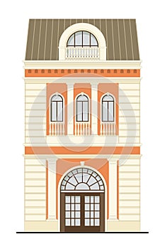 Facade building. Architecture house of a classical. Vector illustration in flat design.