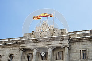 Facade of building of Barcelona`s City Council in Catalonia, Spa