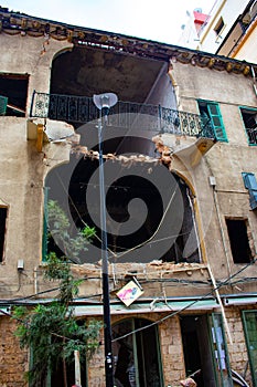 Facade of a building collapsed in an explosion