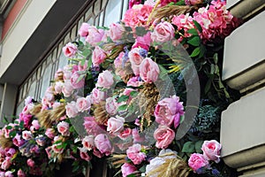 Facade of the building is decorated with flowers