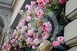 Facade of the building is decorated with flowers