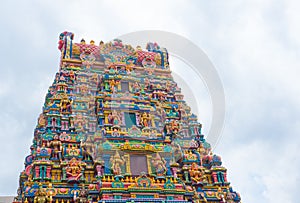 Facade building of Holy temple with statue of Hindu god in central of Bangkok, is a place for worshiping.