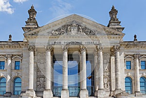 The facade of Bundestag/Reichstag Parliament Building in Berlin