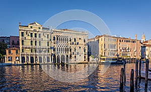 Facade of Ca D`Oro palace on Grand Canal in Venice, Italy