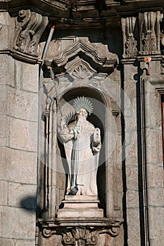 Facade of Carmo Church in Porto Portugal.