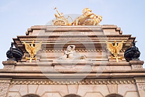 The facade of the Cascada Monumental in the Ciutadella Park or Parc de la Ciutadella in Barcelona, Spain.