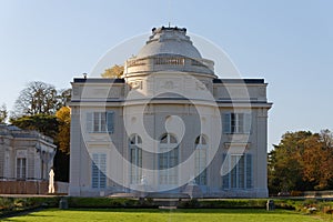 The facade of the castle in the Bagatelle park. This small castle was built in 1777 in neo-palladian style.Paris.