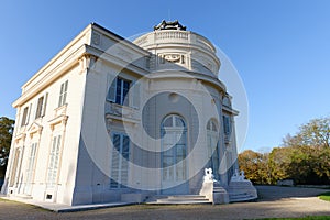 The facade of the castle in the Bagatelle park. This small castle was built in 1777 in neo-palladian style.Paris.