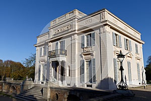 The facade of the castle in the Bagatelle park. This small castle was built in 1777 in neo-palladian style.Paris.