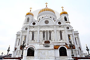 Facade of Cathedral of Christ the Saviour in Moscow