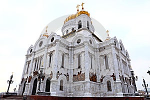 Facade of Cathedral of Christ the Saviour in Moscow