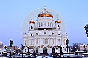 Facade of Cathedral of Christ the Saviour in Moscow