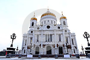Facade of Cathedral of Christ the Saviour in Moscow