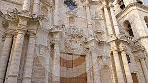 Facade of the Cathedral of Havana, Cuba. Bottom up view